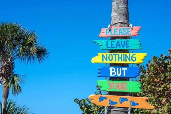 Красочный Деревянный Знак Пляжа Стволе Пальмы Флориде — стоковое фото