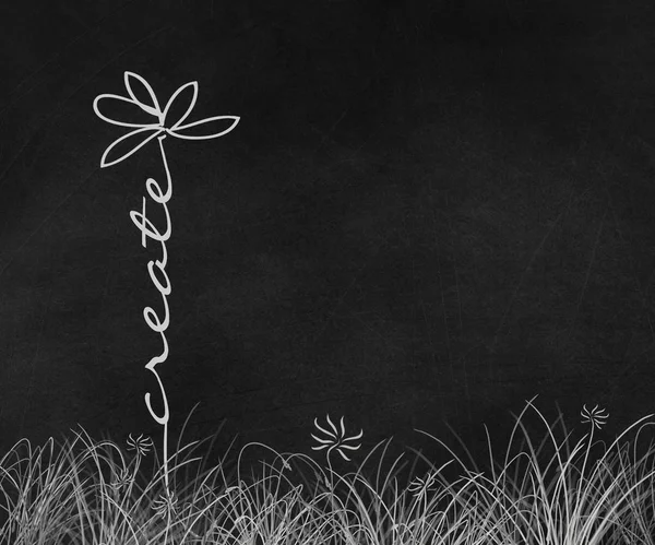 Hoz Létre Word Daisy Szár Fűben Chalkboard Fekete Háttér — Stock Fotó