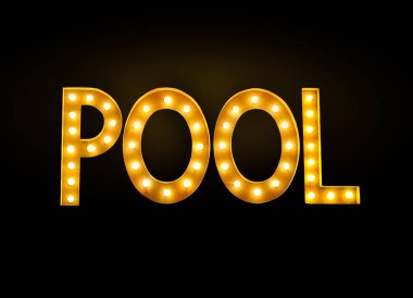 siyah Bilardo salonunda izole parlak neon havuzu işareti