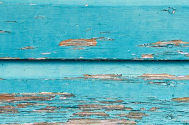 rustik eski püskü şık ahşap üzerinde yıpranmış peeling turkuaz boya yakın çekim