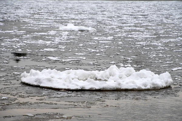 Μεγάλη Παγωμένη Τηγανίτα Που Επιπλέει Στο Νερό Της Λίμνης Μίσιγκαν — Φωτογραφία Αρχείου