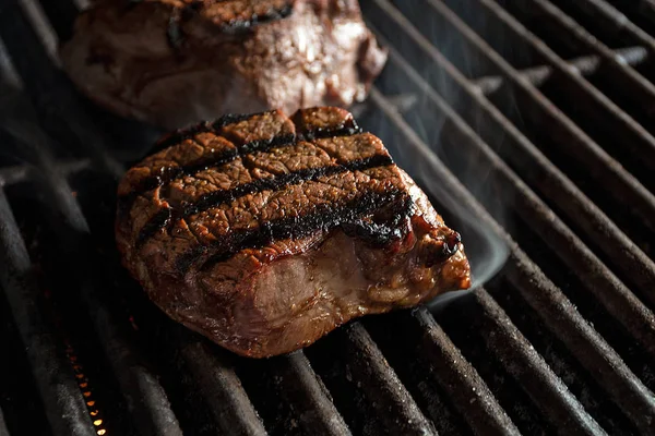 Close Charbroiled Filet Mignon Beef Infrared Barbecue Grill — Stock Photo, Image