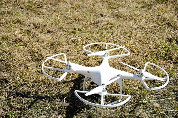 White Stationary Drone Rural Field Grass — Stock Photo, Image