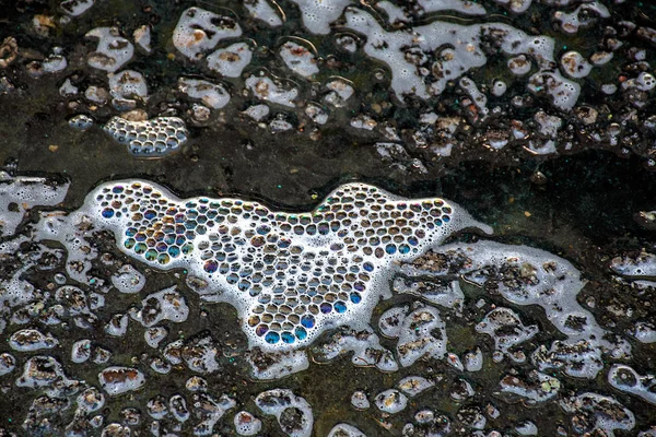 Close Iridescent Soap Bubble Pattern Asphalt — Stock Photo, Image