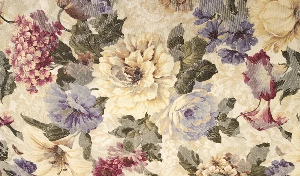 Gros Plan Tissu Ancienne Motif Floral — Photo