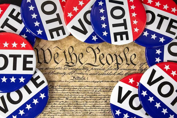 Close Election Vote Pins United States Constitution Document — Stock fotografie