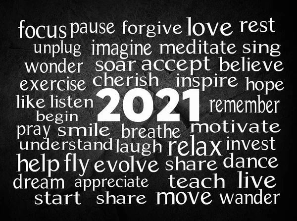 Motiverende Tekst Zwarte Leisteen Voor Nieuwjaar 2021 — Stockfoto