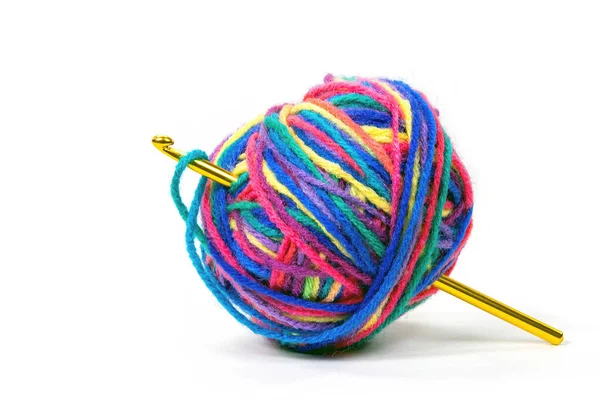 Crochet Hook Colorful Ball Yarn Isolated White Background — Stock Photo, Image