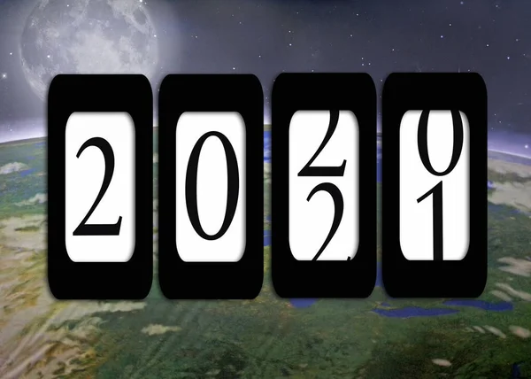 Новый 2021 Год Одометр Фоне Планеты Земля — стоковое фото