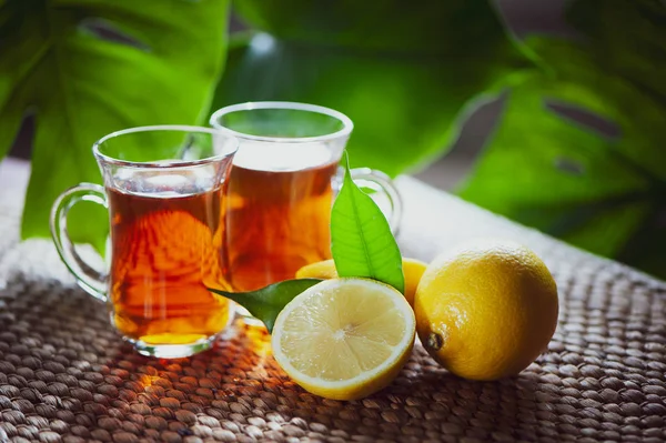 Фрукты Чай Лимона Органический Чай Свежие Фрукты Лимона Половина Естественном — стоковое фото