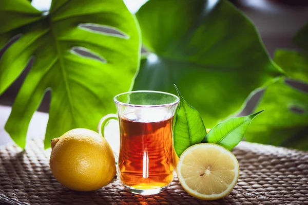 Фрукты Чай Лимона Органический Чай Свежие Фрукты Лимона Половина Естественном — стоковое фото