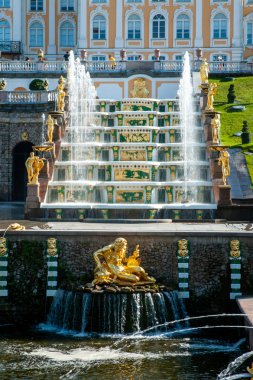 Peterhof, Saint Petersburg, Rusya - 06 Haziran 2019: Grand Cascad
