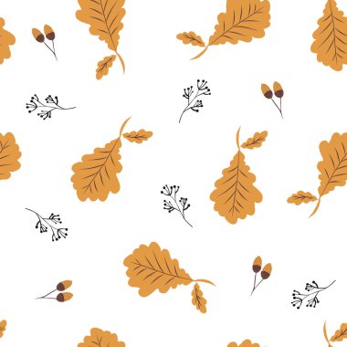 Sonbahar renkli yaprakları, sonbahar ile el çizilmiş dikişsiz desen