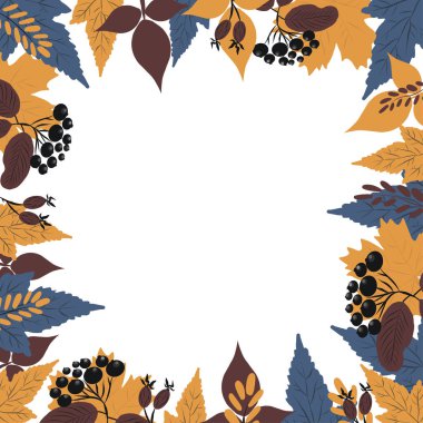 Sonbahar yapraklarının vinyeti, metin için alan. Afiş, el ilanı