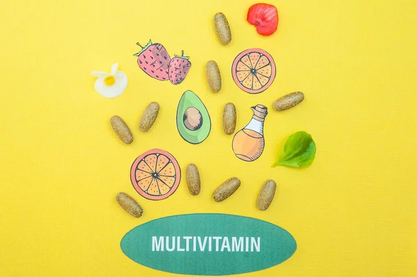 Concept multivitamins and supplements, a fountain of their capsu