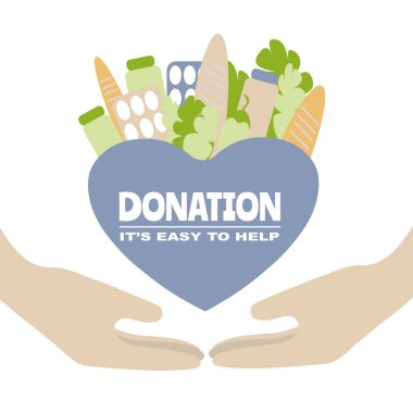 Help with love concept. Its easy to help, voluntary, food  donation flat vector illustration, charity and  fostering, social help. clipart