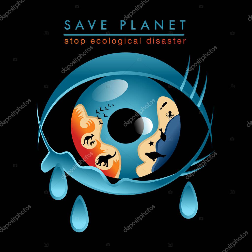 Wild animals lover community logotype. Save planet and animals,  stop ecological disaster logo,  eye with tears Illustration Vector Template .