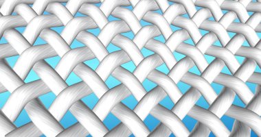 White textile network at the blue gradient background. 3d illustration for advertising of bleach, washing powder, stain remover, or liquid laundry detergent. 