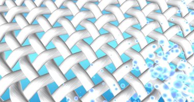 White fabric. Textile network interweaving in macro zoom at the blue gradient background. 3d illustration for advertising of bleach, washing powder, stain remover, or liquid laundry detergent. Cloth washing and bleaching process.