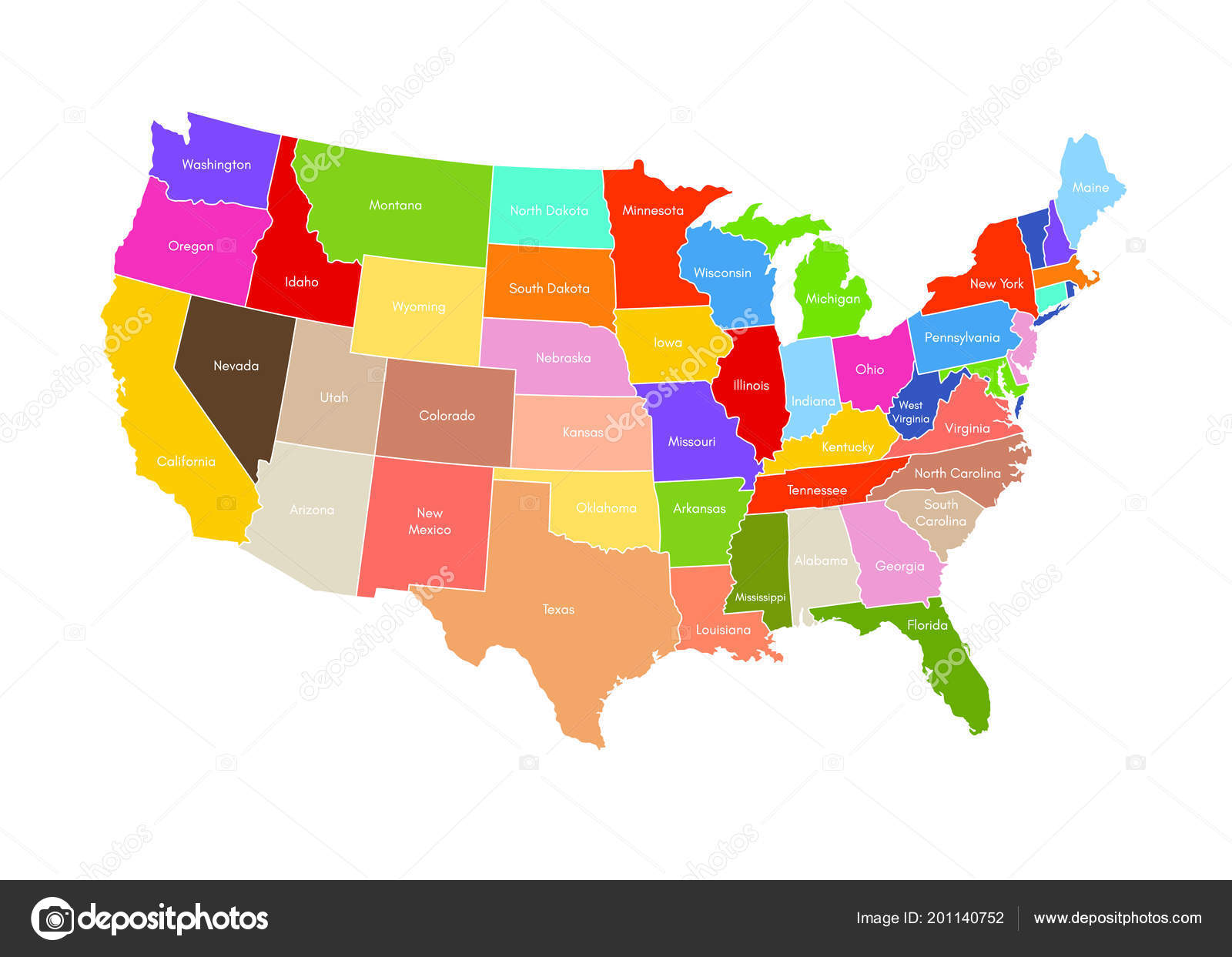United States America Map Isolated White Background Usa Vector