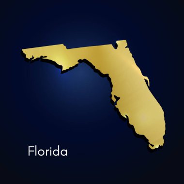 Florida harita altın dokulu. Vektör çizim. Işık ve gölge ile bölge amblemi. Devlet metalik simgesi. Şık ülke görüntü. Metal doku etki alanı şekil. ABD parçası.