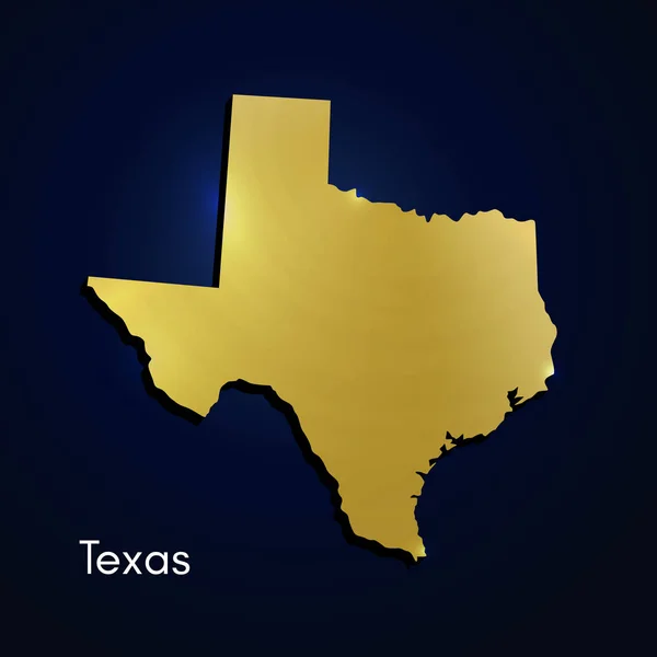Texas harita altın dokulu. Vektör çizim. Işık ve gölge ile bölge amblemi. Devlet metalik simgesi. Şık ülke görüntü. Metal doku etki alanı şekil. ABD parçası.