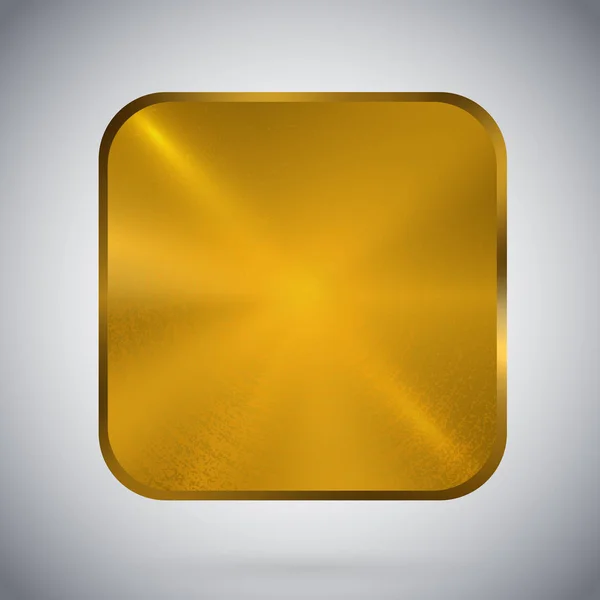 Plantilla de botón metálico cuadrado Oro reflectante — Vector de stock
