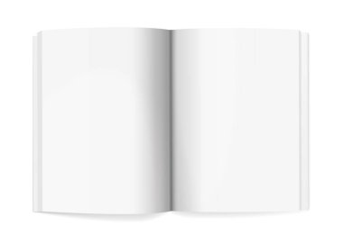 Dergi beyaz arka plan üzerinde izole mockup yayıldı. Vektör çizim. Açık Not defteri ile gerçekçi ışık ve gölge sayfasında. Eskiz defteri boş şablon. Boş net kağıt Not. Günlük modeli üstten görünüm