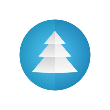 Noel ağacı simgesini degrade ve düz stil mavi çemberde gölge ile. Baskı, afiş, web, Kullanıcı arayüzü, uygulama, Pazar ve tatil malzeme için yeni yıl resim düğme. Vektör çizim.