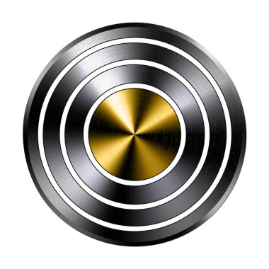 Metal gerçekçi düğme yüzük şablonu. Yansıtıcı çelik yuvarlak aracı. Metalik doku teknik nesne. Vektör çizim. Krom, alüminyum, demir koni simgesi ışık ve gölge ile. Gümüş parlama yüzey.