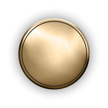 Şablon Yuvarlak metalik disk veya düğmeyi altın dokulu beyaz arka plan üzerinde izole. Metal kaba dokulu malzeme. Gerçekçi kupa nesne. Vektör çizim. Altın madalya mockup.