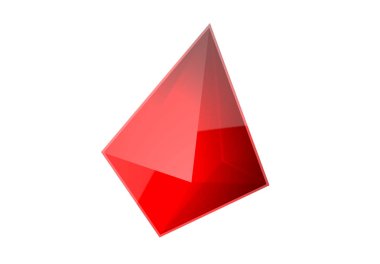 Ruby on Rails yansıtıcı kristal. Beyaz arka plan üzerinde izole mücevher görselleştirme. Mücevherleri elmas hazine. 3D render illüstrasyon. Oyun tasarımı için araç görüntüsü. Değerli taş şık kıymet.