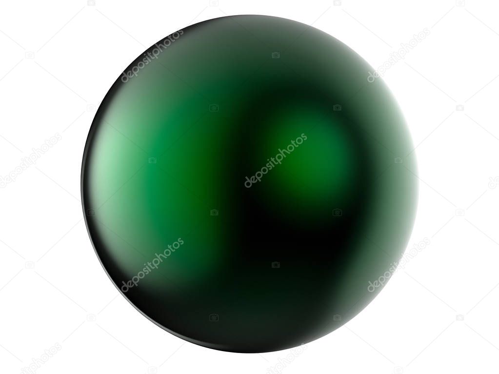 Green sphere 3d render isolated. Digital illustration of reflecting ball. Christmas toy for new year celebrating party. Colored magic tool. Game asset geometry image. Realistic round object.