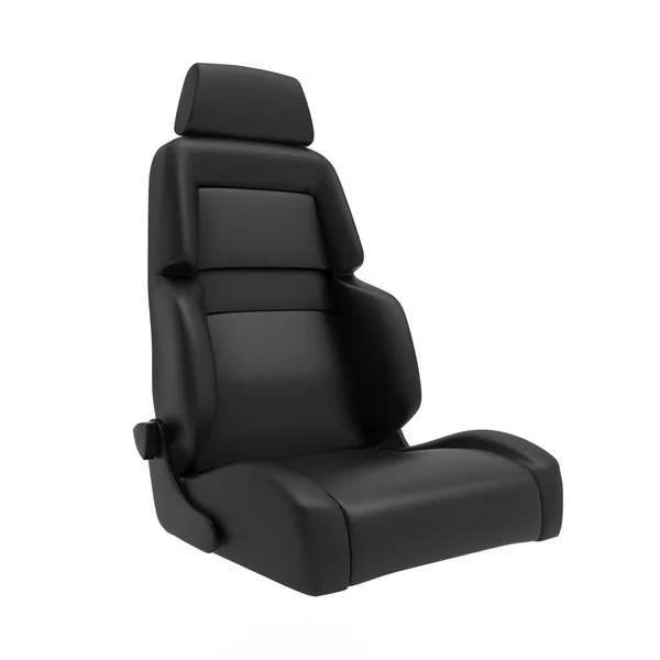 Beyaz arka plan üzerinde araba yarış koltuğu 3d illüstrasyon izole. Otomatik spor sandalye render. Anatomi konfor donanımları siyah renk malzeme. Modern deri araç kanepe. Otomobil iç bölüm nesnesi.