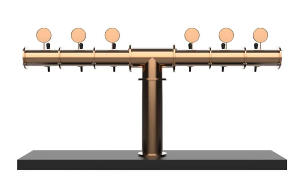バーの イラスト白背景に分離する装置です 金属ビールタワー ポンプ ハンドルおよびディスペンサーを使用してレンダリングします アルコール原料オブジェクト 光の暗いシーン リアルな反射や影 — ストック写真