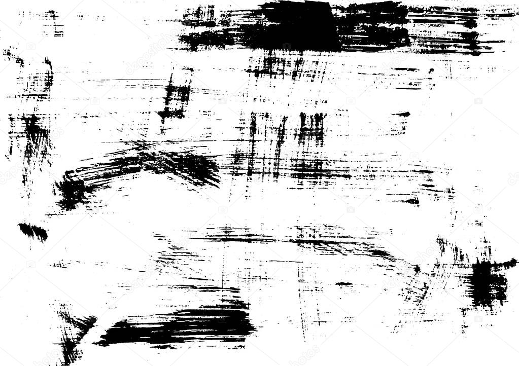 Grunge urban ink texture print on paper handmade. Abstract vintage monochrome print. Vector illustration. Dash and scratch. Overlay, multiply black and white filter.
