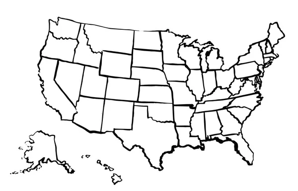 Estados Unidos América Dibujando Mapa Lineal Aislado Usa Vector Ilustración — Archivo Imágenes Vectoriales