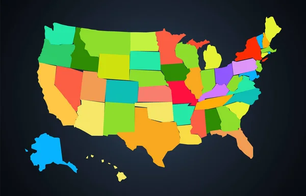 Amerika Birleşik Devletleri Koyu Arka Plan Üzerinde Renkli Harita Abd — Stok Vektör
