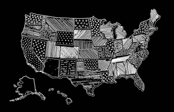 Estados Unidos América Desenhando Mapa Arte Linear Eua Ilustração Vetorial —  Vetores de Stock