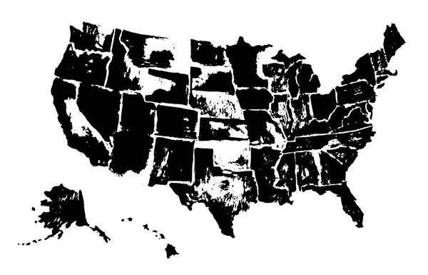 Peta Gambar Amerika Serikat Terisolasi Ilustrasi Vektor Tinta Hitam Amerika - Stok Vektor