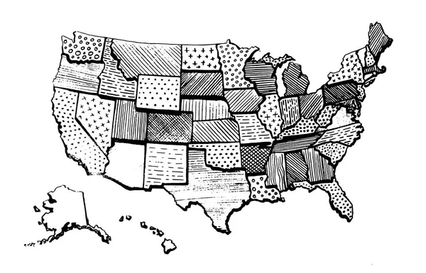 Peta Gambar Amerika Serikat Terisolasi Ilustrasi Vektor Usa Pensil Menggambar - Stok Vektor