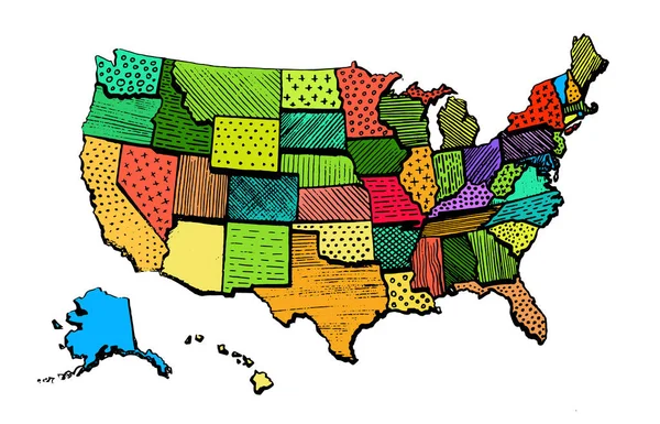 Estados Unidos América Mapa Cores Isolado Eua Ilustração Vetorial Desenho —  Vetores de Stock