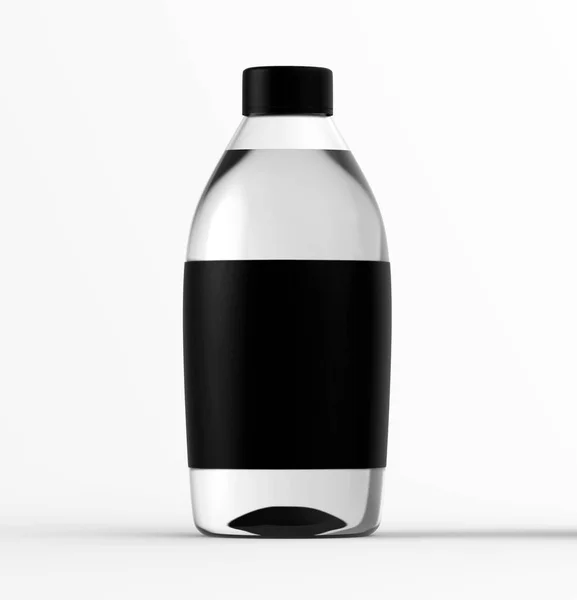 白い背景に分離された水のガラス瓶 リアルな レンダリング コレクションです 透明液体容器色モックアップ クリア ブラック ラベル パック広告の項目 製品の可視化 — ストック写真