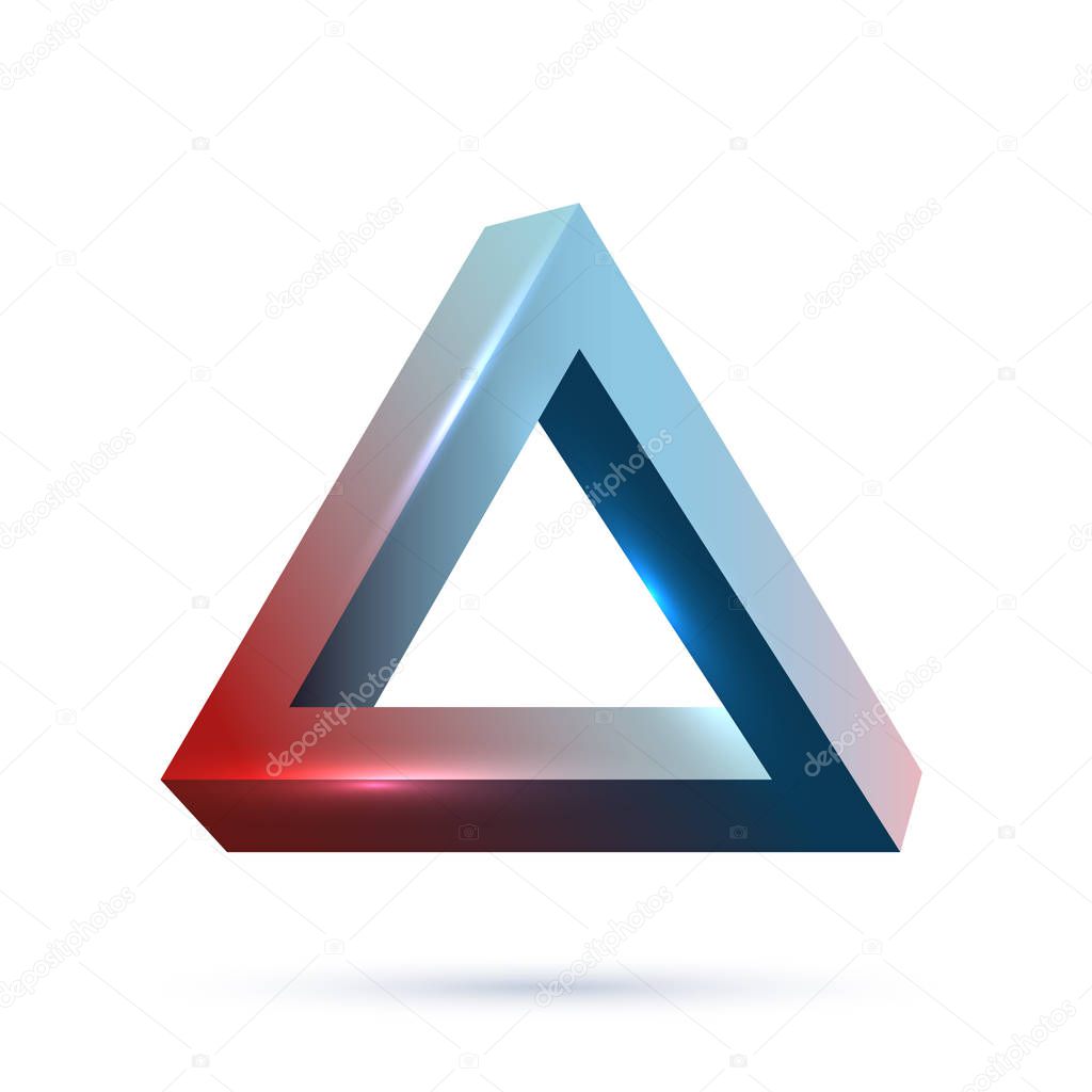 Impossible geometry object isolated on white background. Vector illustration. 3d realistic style fantasy shape. Colorful abstract figure with highlight. Science icon design.