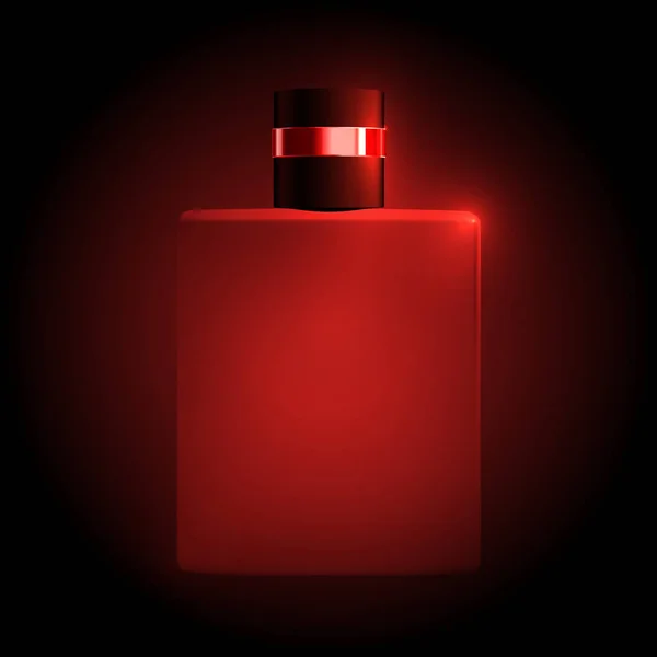 Botella de perfume de metal con tapa negra en luz roja — Vector de stock