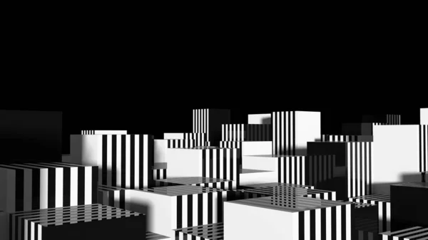 Geometría abstracta Ciudad Rayas en blanco y negro 3d — Foto de Stock