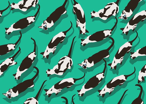 Patrón inconsútil siamés gato denso verde Fondo de pantalla — Vector de stock