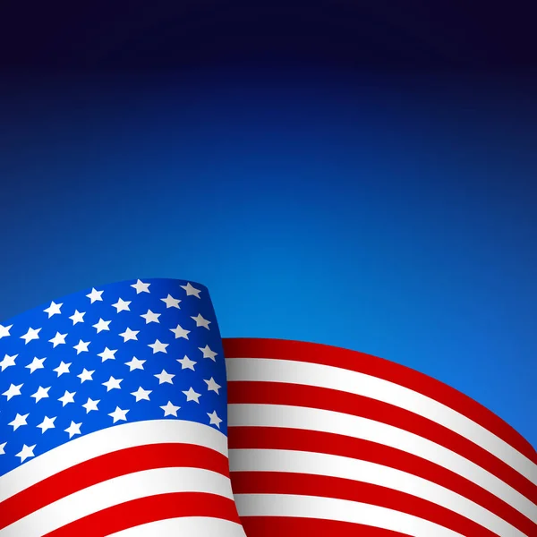 USA realistisk vågig flagga på blå tom mall — Stock vektor