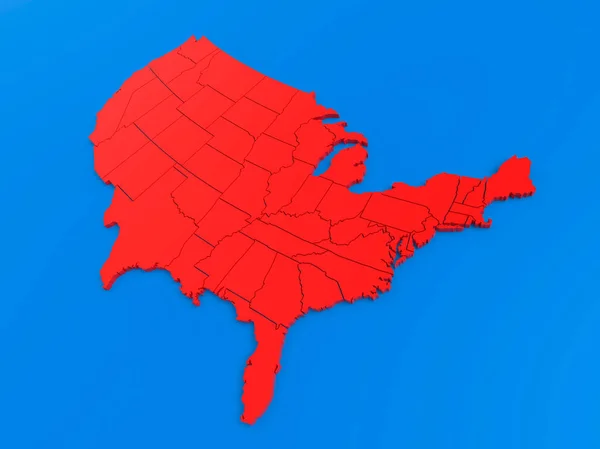 United States Of America Map 3d Render USA Red