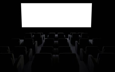 Beyaz Boş Ekranlı Karanlık Sinema Salonu 3d Render